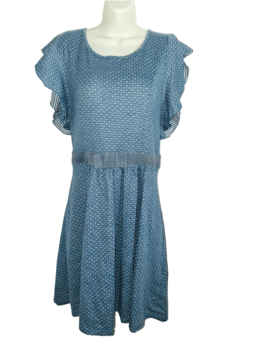 Suzanne Betro Blue White Polka Dot Dress Plus Size 1X super soft church nwt